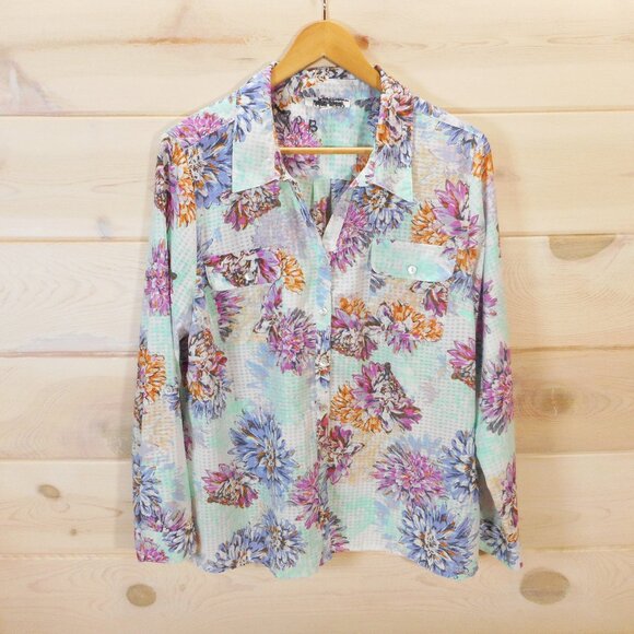 Studio Works Women's XL Floral Long Sleeve Button Up Shirt Flap Pockets - Picture 1 of 14